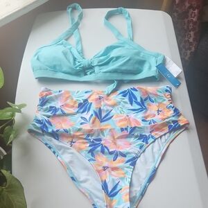 Cupshe Aqua and Floral Bikini Set